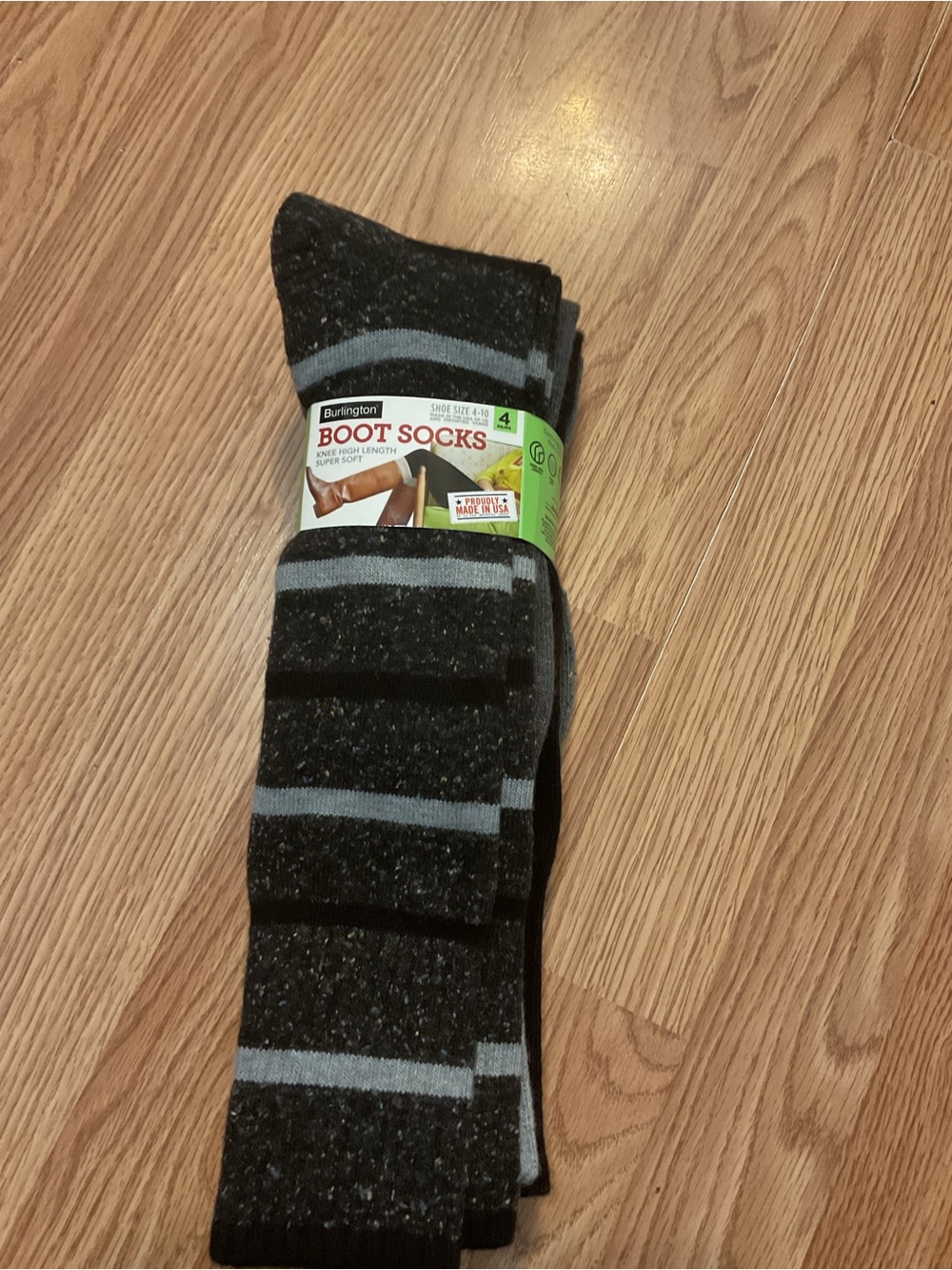 WORTHINGTON Women’s Black Heather & Gray Stripe Boot Socks Sz.4-10 (4Pr.)new